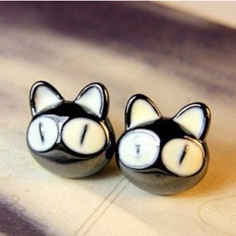 Cute Big Eyed Kitten Guardian Earrings-Jewearrings