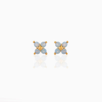 Cute Blue Flower Stud Earrings Copper Plated Real Gold-Jewearrings