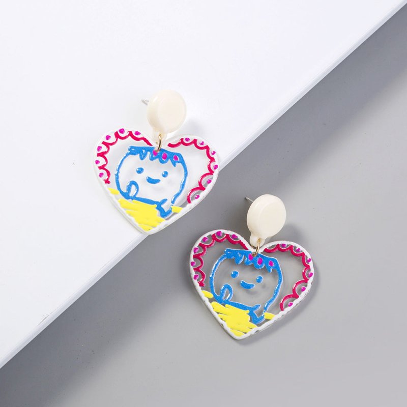 Cute Doodle Acrylic Heart Shaped Baby Face Earrings-Jewearrings