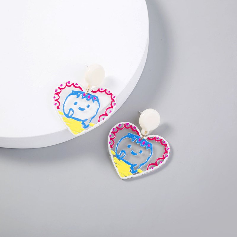 Cute Doodle Acrylic Heart Shaped Baby Face Earrings-Jewearrings