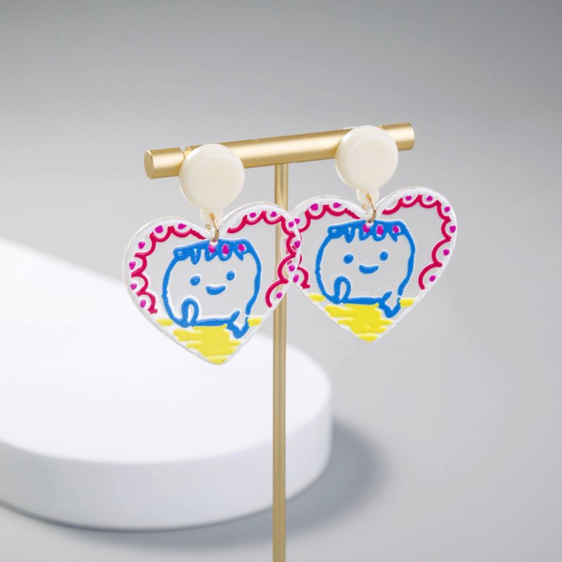 Cute Doodle Acrylic Heart Shaped Baby Face Earrings-Jewearrings