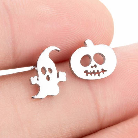 Cute Ghost Pumpkin Ghost Head Simple Temperament Asymmetric Earrings-Jewearrings