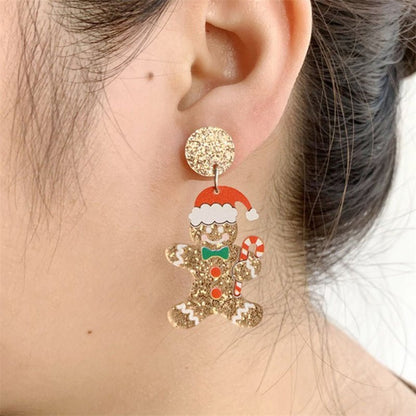 Cute Glitter Acrylic Gingerbread Man Macaron Petite Earrings-Jewearrings