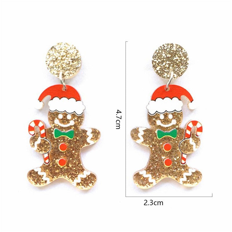 Cute Glitter Acrylic Gingerbread Man Macaron Petite Earrings-Jewearrings