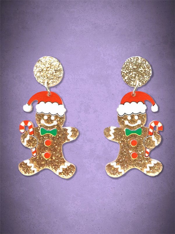 Cute Glitter Acrylic Gingerbread Man Macaron Petite Earrings-Jewearrings