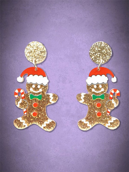 Cute Glitter Acrylic Gingerbread Man Macaron Petite Earrings-Jewearrings