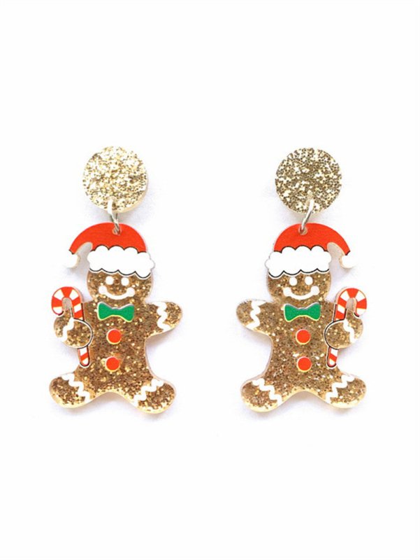 Cute Glitter Acrylic Gingerbread Man Macaron Petite Earrings-Jewearrings