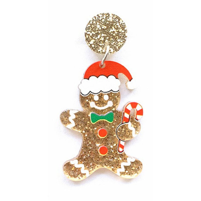 Cute Glitter Acrylic Gingerbread Man Macaron Petite Earrings-Jewearrings