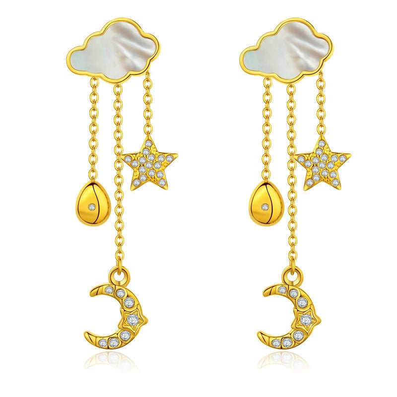 Cute Ins Wind Gold Cloud Stars Moon Stud Earrings Ornaments-Jewearrings