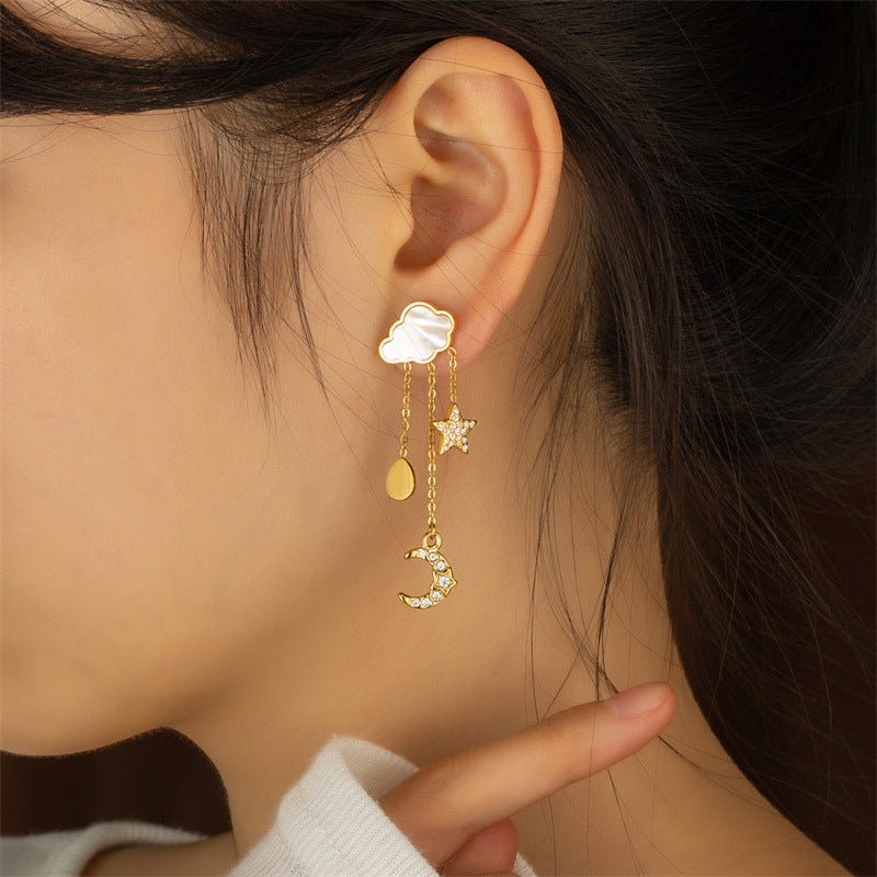 Cute Ins Wind Gold Cloud Stars Moon Stud Earrings Ornaments-Jewearrings