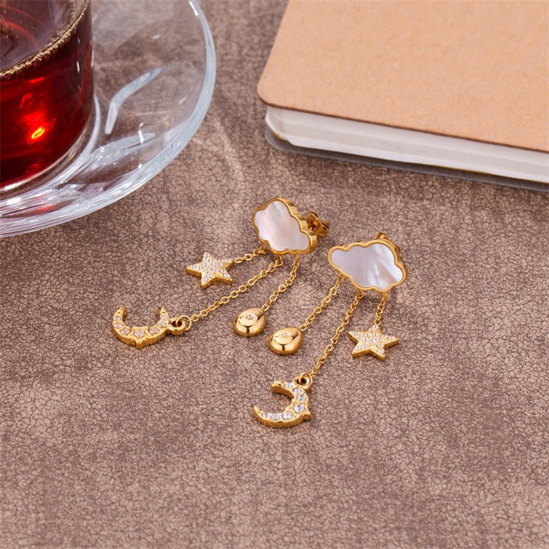 Cute Ins Wind Gold Cloud Stars Moon Stud Earrings Ornaments-Jewearrings