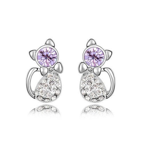 Cute Kitty Water Diamond Stud Earrings-Jewearrings