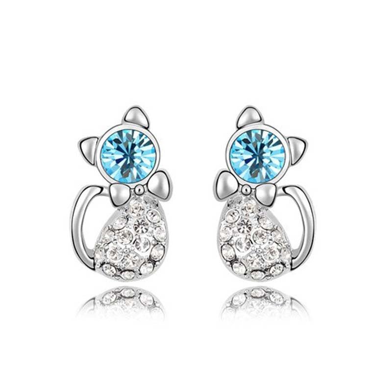 Cute Kitty Water Diamond Stud Earrings-Jewearrings