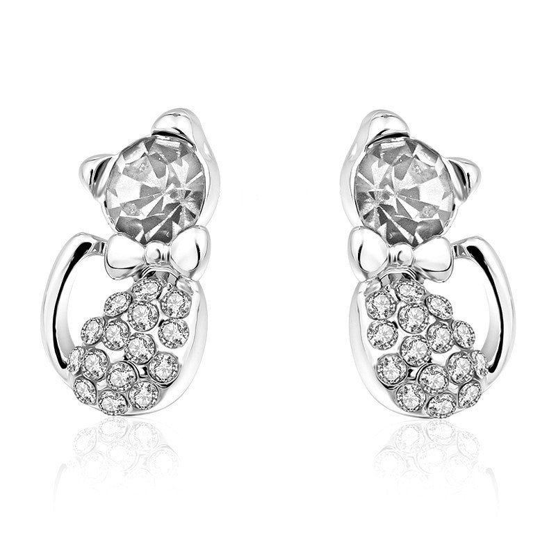 Cute Kitty Water Diamond Stud Earrings-Jewearrings