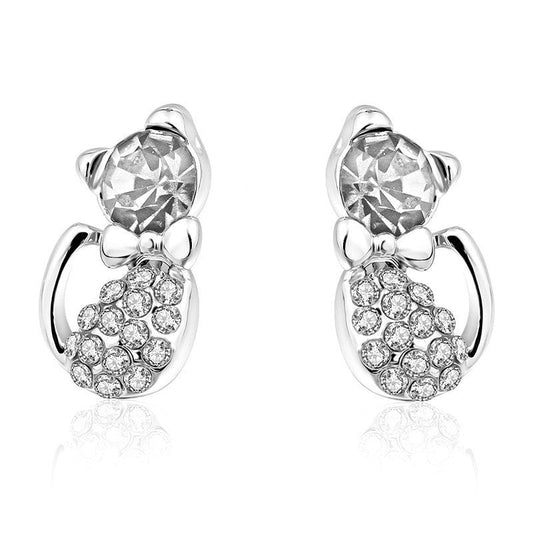 Cute Kitty Water Diamond Stud Earrings-Jewearrings