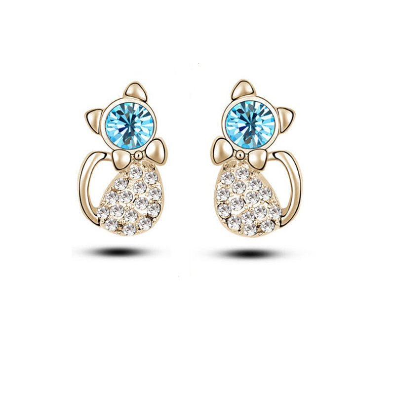 Cute Kitty Water Diamond Stud Earrings-Jewearrings