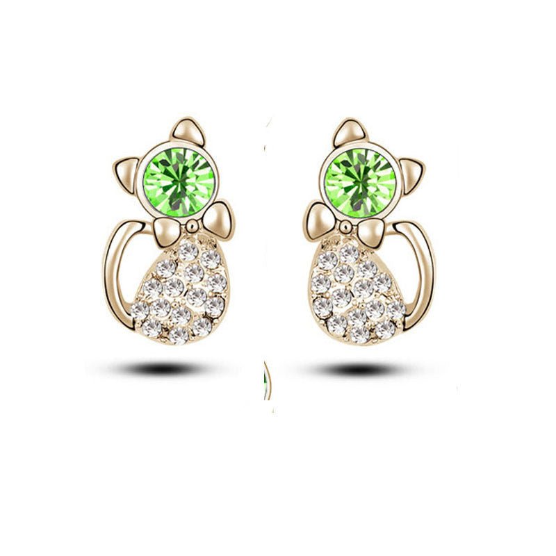 Cute Kitty Water Diamond Stud Earrings-Jewearrings