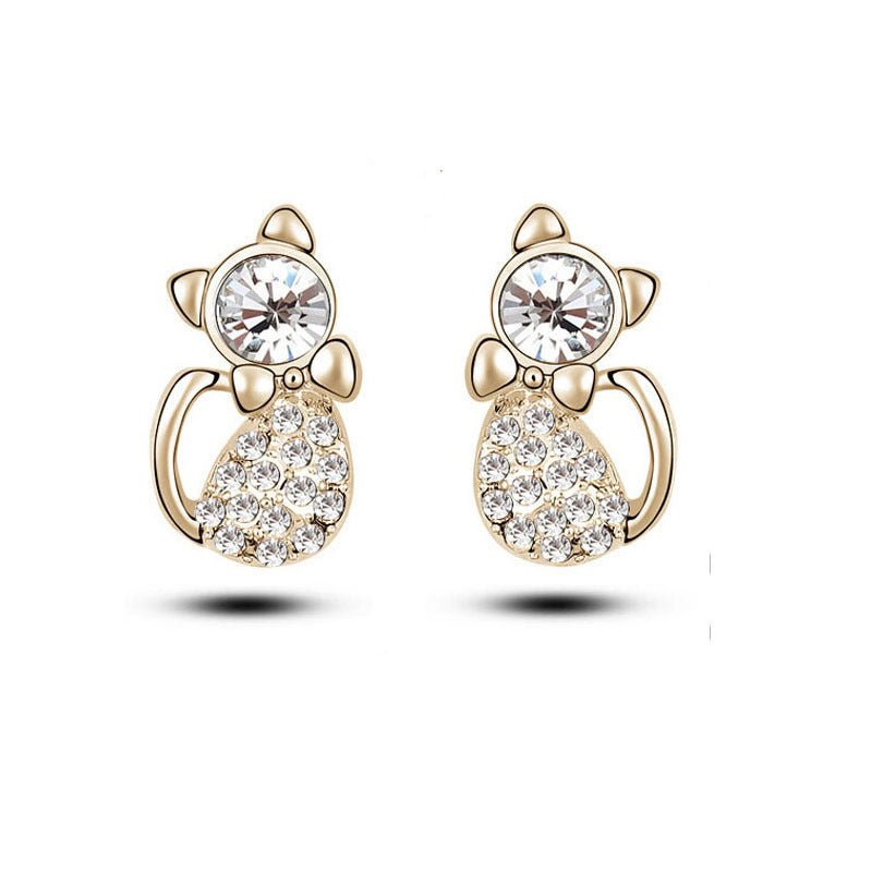 Cute Kitty Water Diamond Stud Earrings-Jewearrings