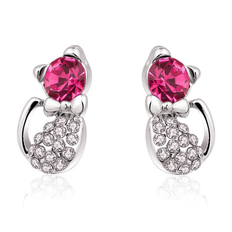 Cute Kitty Water Diamond Stud Earrings-Jewearrings