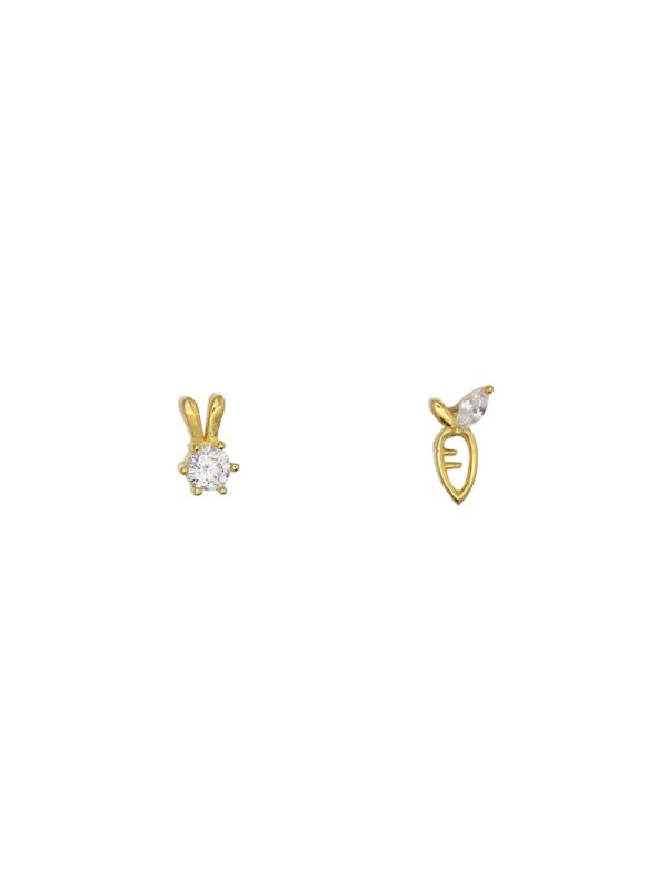 Cute Little Rabbit Asymmetric S925 Sterling Silver Earrings 14K Gold Earrings Rhinestone Girl Japanese Earrings Needle Sweet-Jewearrings