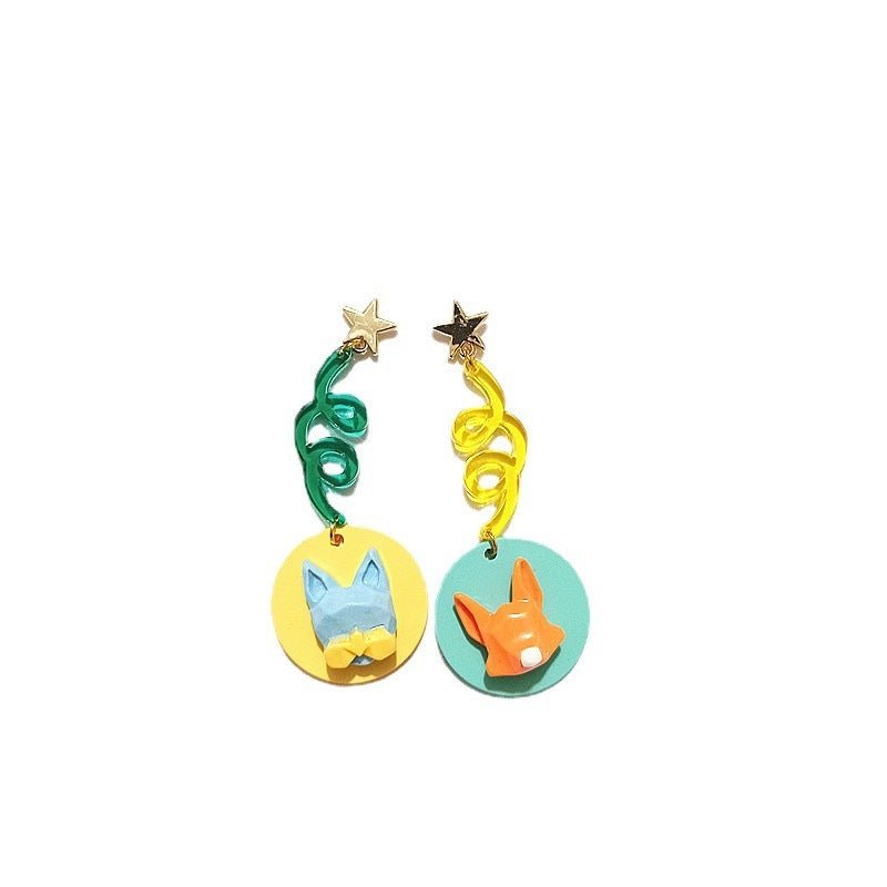 Cute Orange Blue Little Fox Resin 925 Silver Earrings-Jewearrings