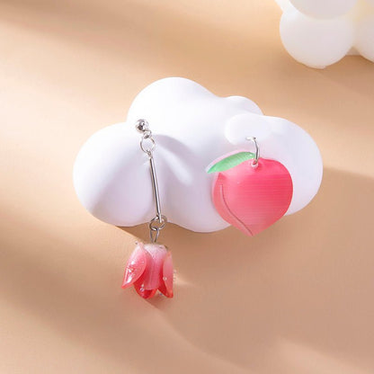 Cute Peach Rose Flower Acrylic Earrings For Women Girls-Jewearrings