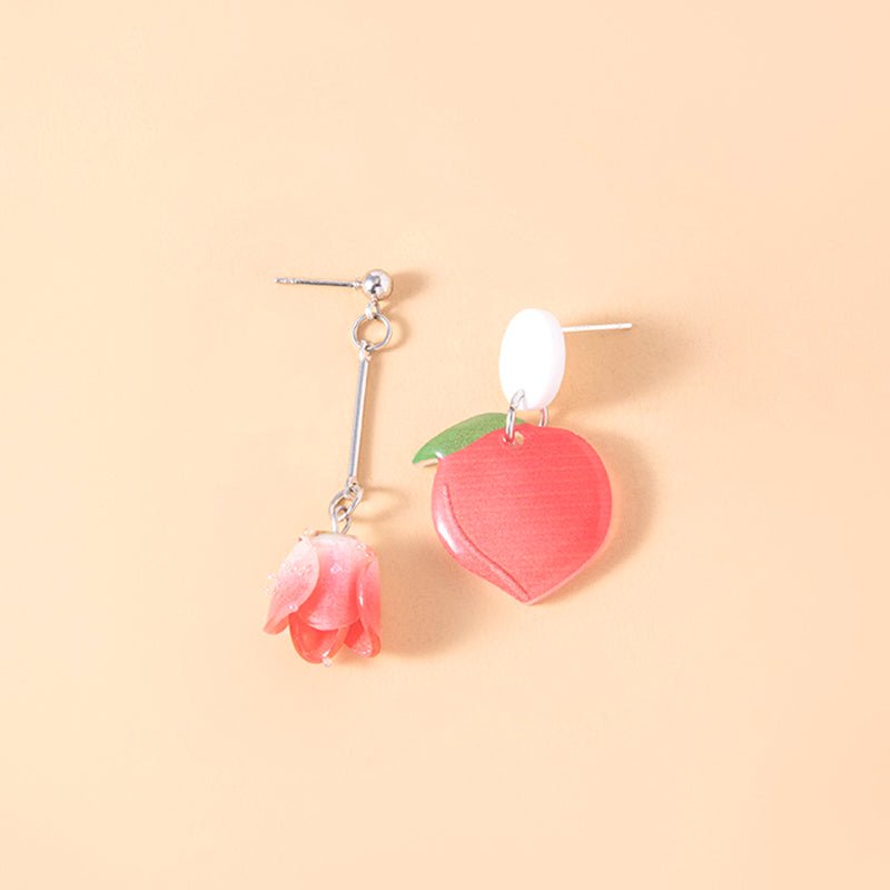 Cute Peach Rose Flower Acrylic Earrings For Women Girls-Jewearrings