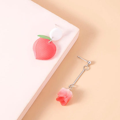 Cute Peach Rose Flower Acrylic Earrings For Women Girls-Jewearrings