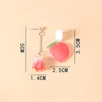 Cute Peach Rose Flower Acrylic Earrings For Women Girls-Jewearrings