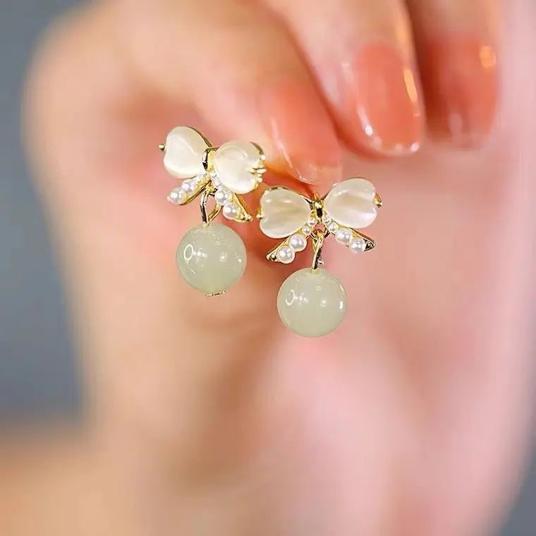 Cute Pearl Bow Earrings for Women - Sweet Antique Style-Jewearrings