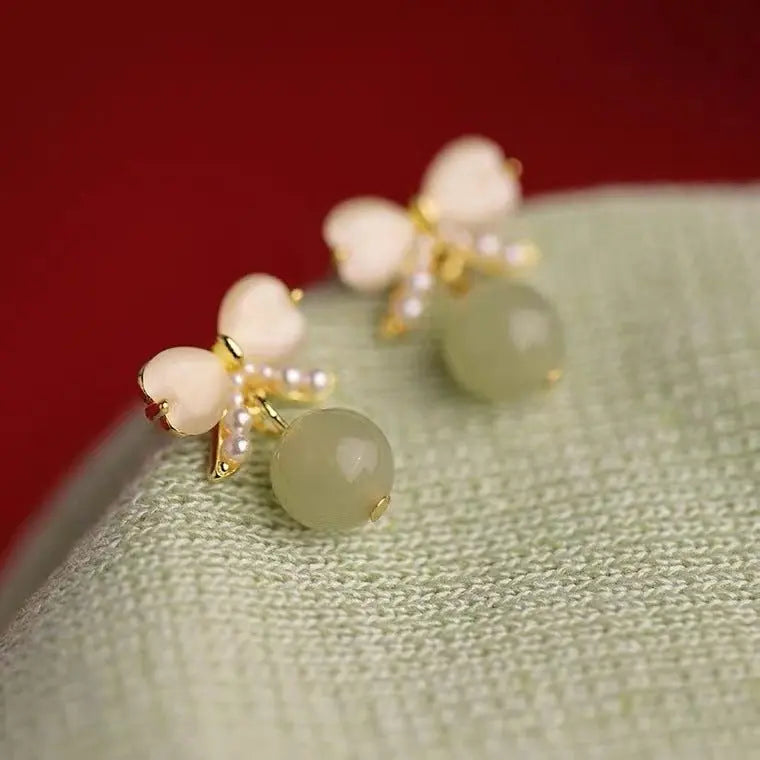 Cute Pearl Bow Earrings for Women - Sweet Antique Style-Jewearrings