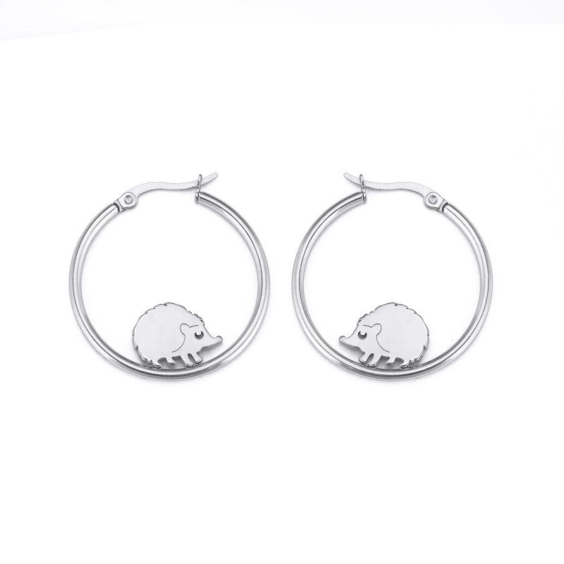 Cute Personality Big Ear Welding Hedgehog Stainless Steel Earrings-Jewearrings