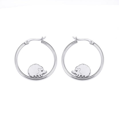 Cute Personality Big Ear Welding Hedgehog Stainless Steel Earrings-Jewearrings