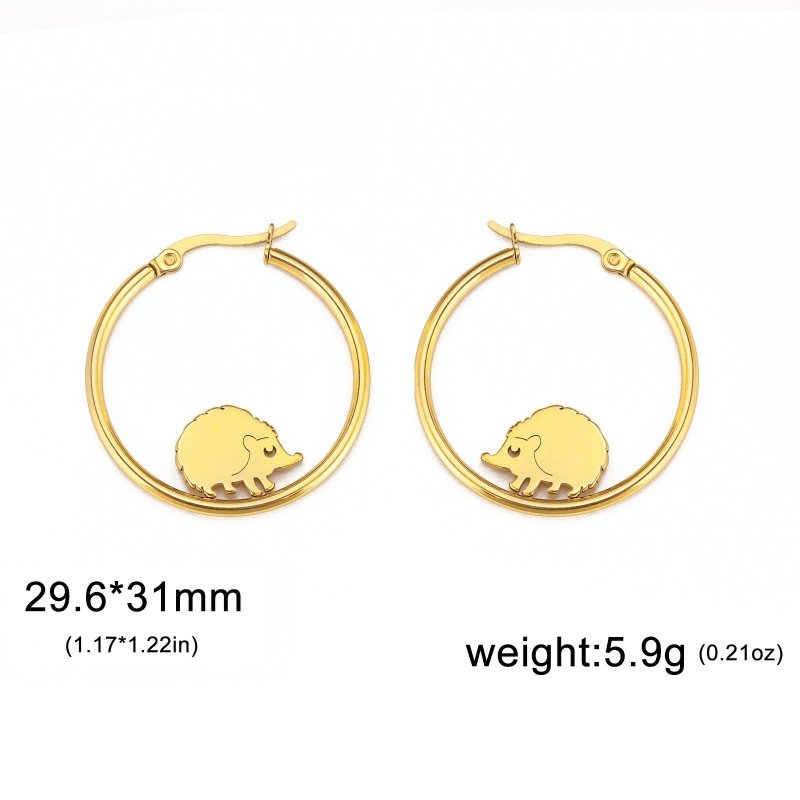 Cute Personality Big Ear Welding Hedgehog Stainless Steel Earrings-Jewearrings