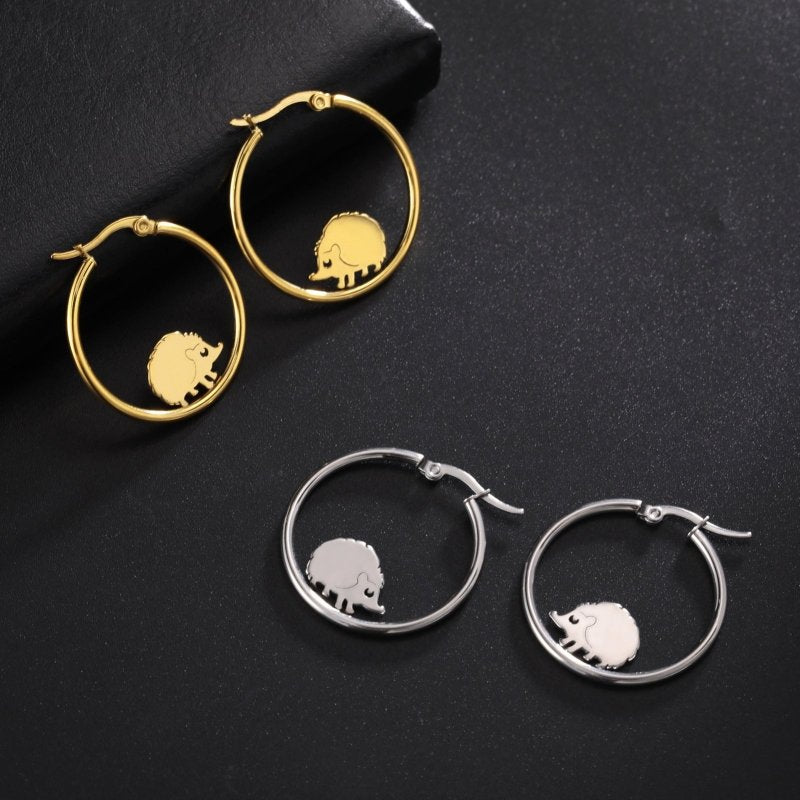 Cute Personality Big Ear Welding Hedgehog Stainless Steel Earrings-Jewearrings