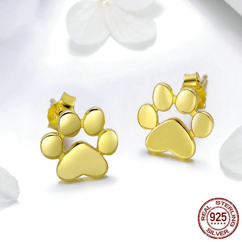 Cute Pet Imprint S925 Silver Earrings with White Gold Earrings-Jewearrings