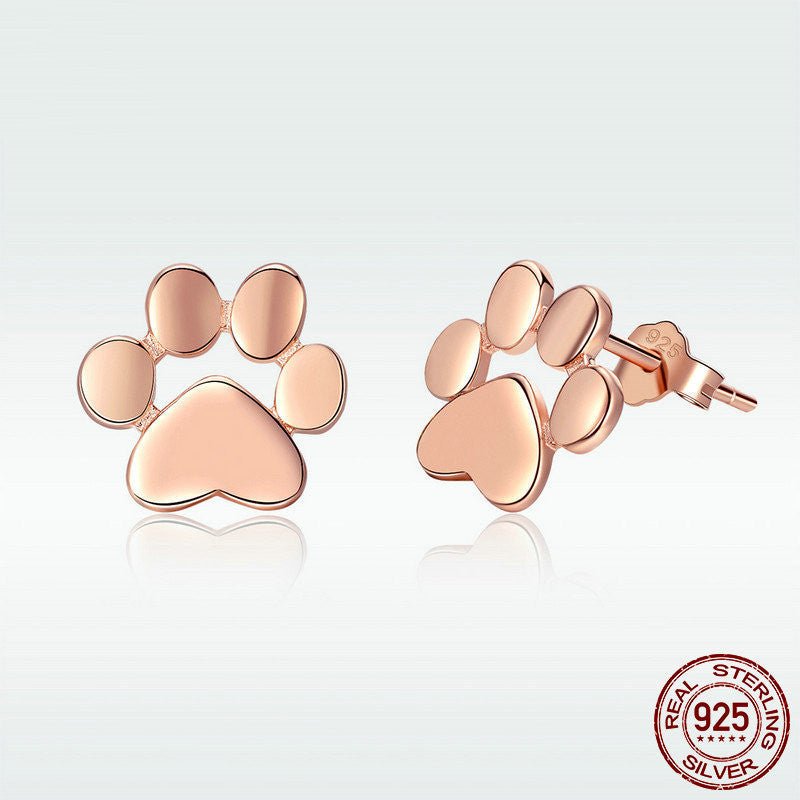 Cute Pet Imprint S925 Silver Earrings with White Gold Earrings-Jewearrings