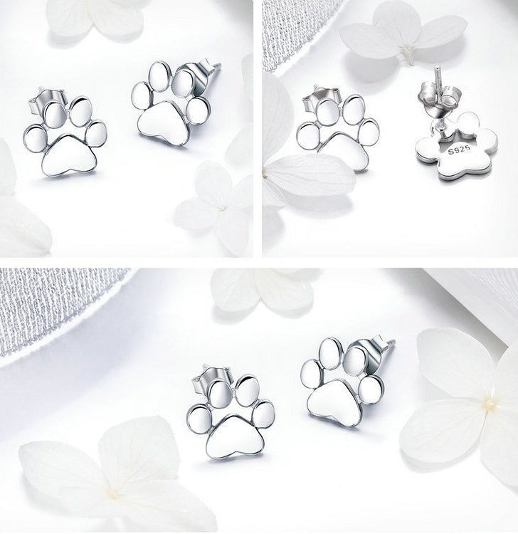 Cute Pet Imprint S925 Silver Earrings with White Gold Earrings-Jewearrings