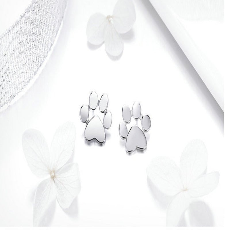 Cute Pet Imprint S925 Silver Earrings with White Gold Earrings-Jewearrings