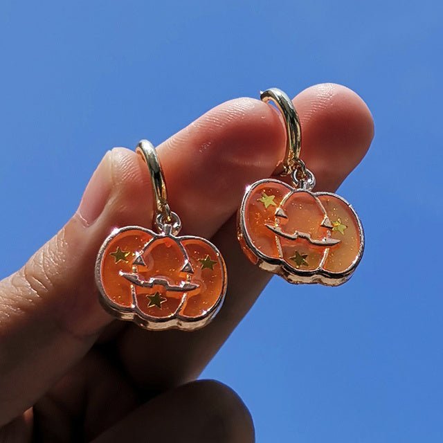 Cute Pumpkin Big Statement Hoop Earrings Girl Trendy Gold-Jewearrings