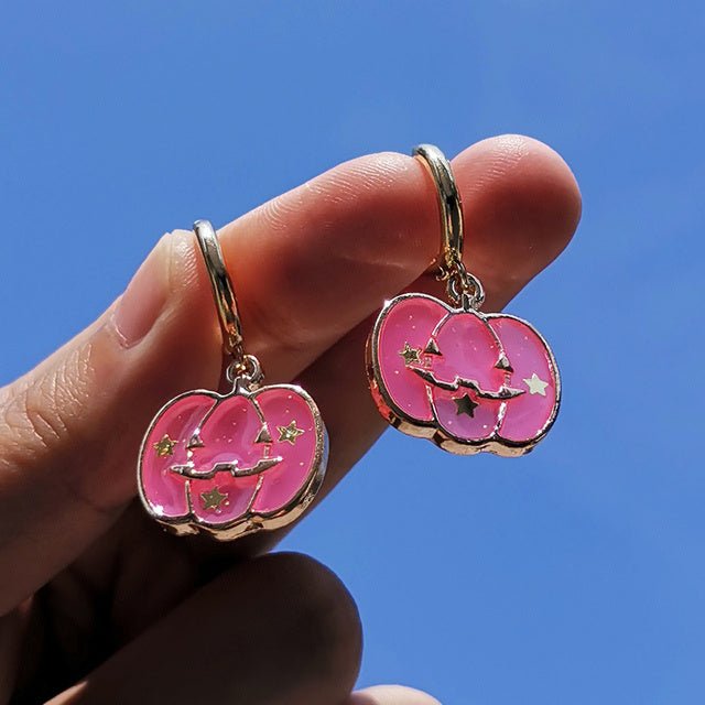 Cute Pumpkin Big Statement Hoop Earrings Girl Trendy Gold-Jewearrings