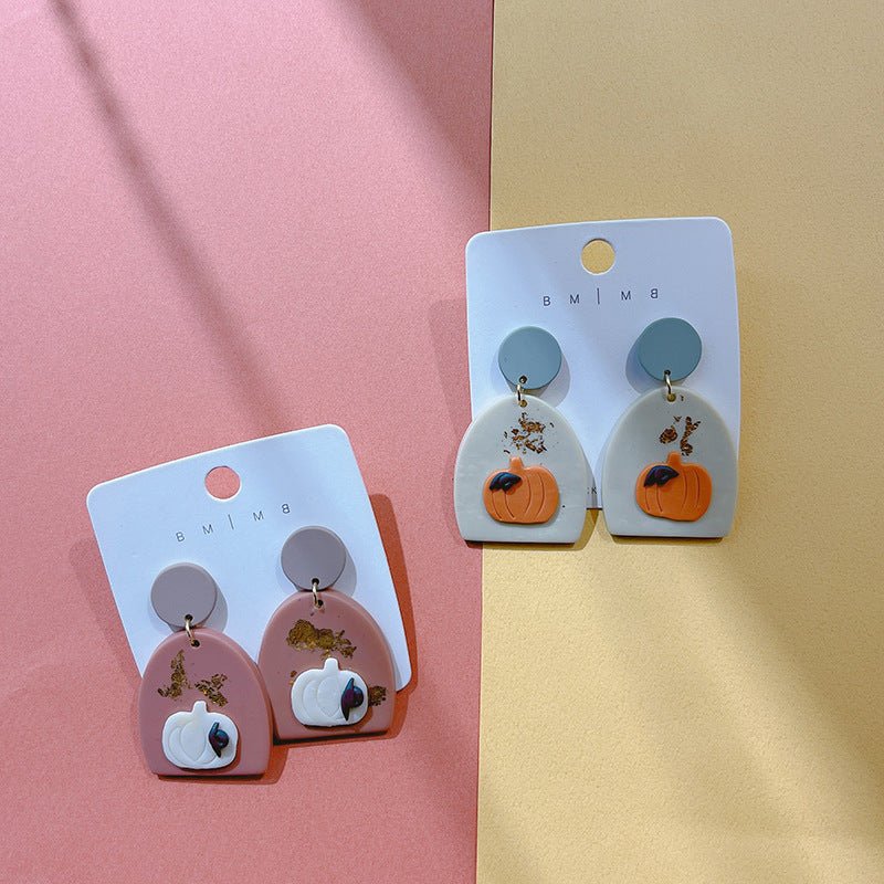 Cute Pumpkin Pattern Clay Stud Earrings-Jewearrings