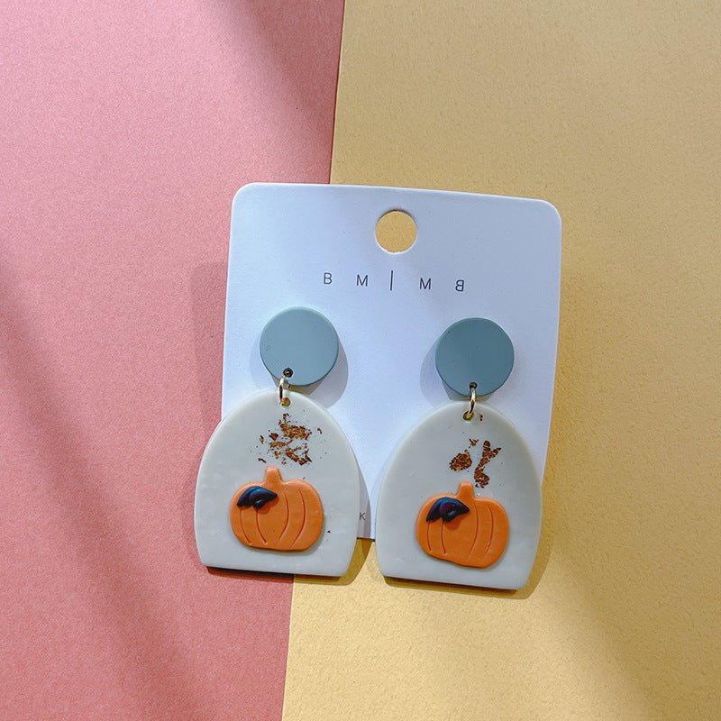 Cute Pumpkin Pattern Clay Stud Earrings-Jewearrings