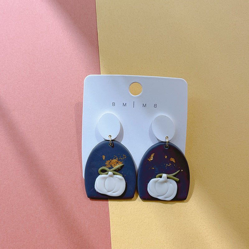 Cute Pumpkin Pattern Clay Stud Earrings-Jewearrings