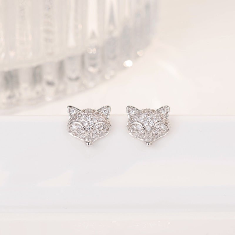 Cute Temperament Fox Studded Diamond Earrings-Jewearrings