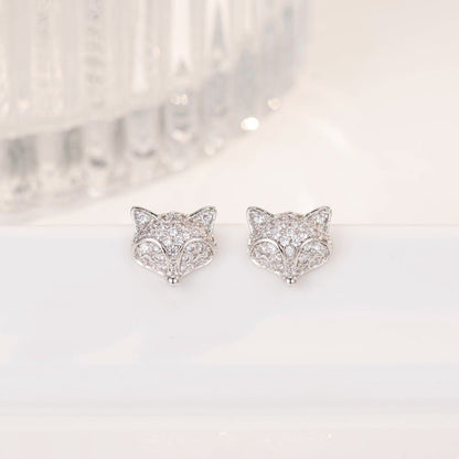 Cute Temperament Fox Studded Diamond Earrings-Jewearrings