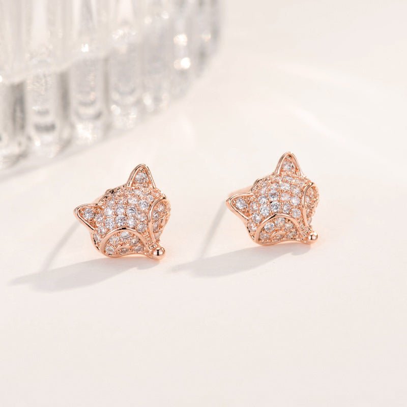 Cute Temperament Fox Studded Diamond Earrings-Jewearrings