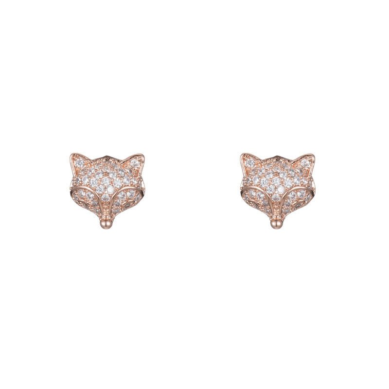 Cute Temperament Fox Studded Diamond Earrings-Jewearrings