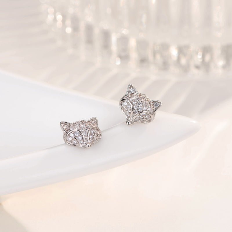 Cute Temperament Fox Studded Diamond Earrings-Jewearrings