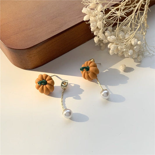 Cute Two-wear Earrings Small Pumpkin Pearl Girl Ear Clips-Jewearrings